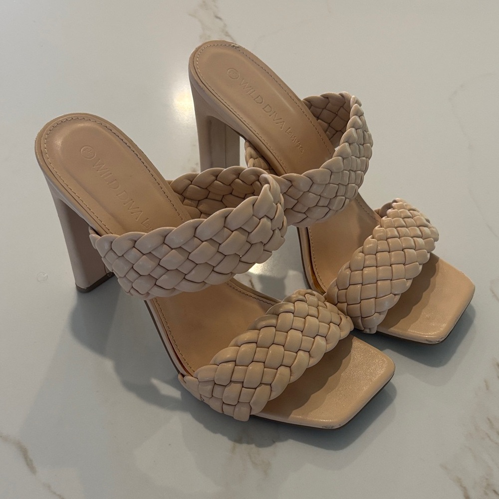 Wild Diva Women's Cream Braided Heels